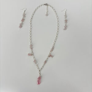 Handmade Beaded Necklace and Earrings Set Rose Quartz